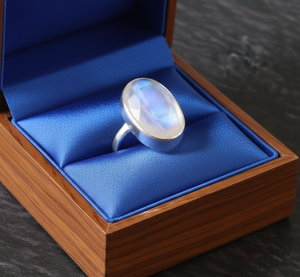 Anillo Ajustable de Plata de Ley 925 con Piedra Lunar Arcoíris en Engaste de Bisel, Regalo Clásico de Cumpleaños o Aniversario para Mujer - Product Image 6