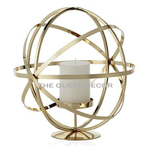 Atractivo y elegante Metal de aluminio con base de mármol, tapa de cristal, forma redonda, acabado dorado, portavelas, decoración Interior de boda - Product Image 3