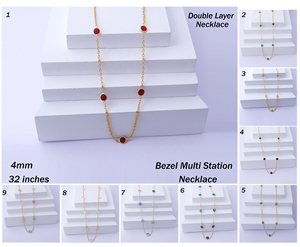 Joyería de mujer delicado collar de piedras preciosas de cuarzo rojo Ajuste de bisel chapado en oro Multi Estación cadena de cable de doble capa joyería - Product Image 2