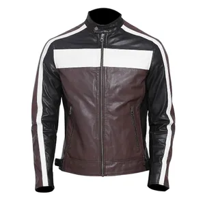 real leather sheepskin men biker jacket with quilted black lining bomber leather jacket