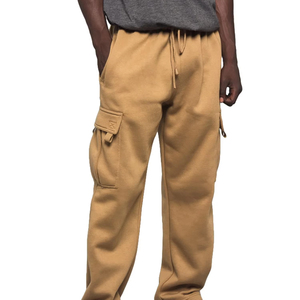 Men's Khaki Cargo Sweatpants Elastic Waist Drawstring Multiple Pockets Casual Style Woolen Fabric Straight Pattern Autumn Wear - Product Image 4