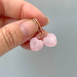 Pendientes colgantes de plata de ley 925 con piedras preciosas de corte de corazón de cuarzo rosa natural, joyería de estilo étnico, regalo para mujer - Product Image 1
