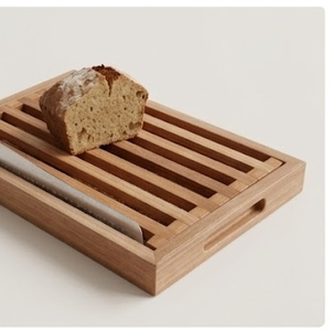 Tabla de cortar pan de madera hecha a mano, rectangular, multifuncional, con bandeja para migas extraíble, mango de madera, empaque individual. - Product Image 2