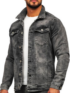 แจ็กเก็ตยีนส์ฤดูหนาวของผู้ชายมีฮู้ดแบบลำลองสไตล์วินเทจสีและโลโก้ที่กำหนดเอง - Product Image 3