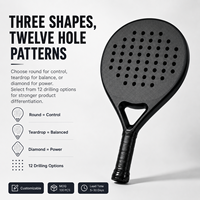 Raqueta de Pádel JAS 3K Carbono Ligera Flexible para Principiantes, Personalizada, OEM, Muestra de Fábrica, Forma de Lágrima, Diamante, Redonda