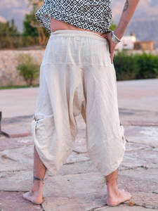 Pantalones hechos a mano de algodón Dhoti en blanco y negro Pantalones de harén de yoga holgados con bolsillo, desgaste de Festival bohemio - Product Image 3