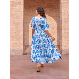 Zafira Cotton Maxi Wrap <b>Dress</b> with Ruffles and Spaghetti <b>Straps</b> - Product Image 3