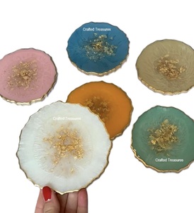 Ensemble de sous-verres en pierre d'agate naturelle avec bords plaqués or Décorations de maison de luxe aux prix de gros - Product Image 4