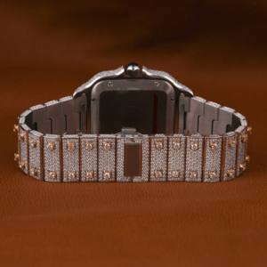 Montre élégante en acier inoxydable avec un design Hip Hop original entièrement glacé avec des diamants ronds taille brillant pour hommes - Product Image 3