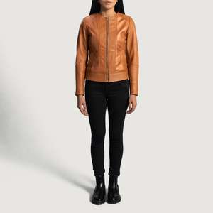 Elegante Chaqueta de Cuero Estilo Motero Color Bronceado Otoñal - Product Image 3