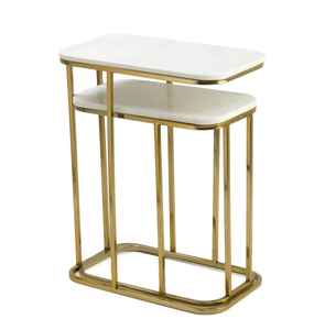 Ensemble moderne de 2 tables d'appoint arrondies en métal forgé avec dessus en marbre Accessoires de meubles de maison - Product Image 4