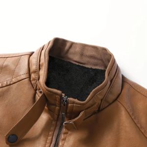<b>Men's</b> Solid Color Baseball Uniform <b>Jacket</b> Leather <b>Jacket</b> with Zipper Plus Size Winter Outdoor Canvas for Fall Season - Product Image 5