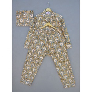 New Arrival Hand Block Print Pajamas Set for Women Indian Cotton <b>Night</b> <b>Dress</b> Floral Summer Pajamas for Adults - Product Image 5
