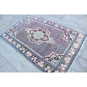 Alfombra Turca Vintage de 4.2x6.7 pies, Alfombra Azul Abstracta - Product Image 2