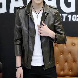 แจ็คเก็ตหนัง PU หนังแกะสำหรับผู้ชายฤดูใบไม้ร่วงฤดูหนาวเสื้อโค้ทไฮสตรีทใหม่เสื้อโค้ทสำหรับนักขี่จักรยานเข้ารูปแบบมีซิปด้านข้าง - Product Image 4