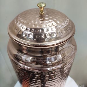 Pot distributeur d'eau en cuivre pur 100% martelé à la main, récipient en cuivre lourd martelé avec 1 verre en cuivre - Product Image 3
