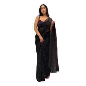 Dimensioni personalizzate festa e matrimonio per tutte le stagioni articoli etnici materiale netto morbido ricamo fantasia lavoro stile indiano donne sari