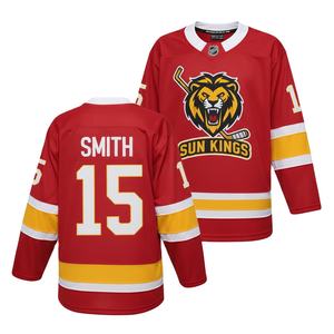 Maillot de hockey sur glace professionnel en polyester, sur mesure - Bleu, tenue de match, surpiqûres, logo brodé en twill, manches courtes - Product Image 3