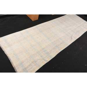 Tapis turc vintage moderne 3.4ft X 10.1ft Beige & Blue Patchwork Design tissage plat support en latex pour décorations de salon - Product Image 2