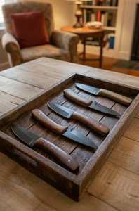 Ensemble de couteaux de cuisine personnalisés faits à la main, 5 lames fixes en acier inoxydable, manche en bois, ambidextre, léger, multifonctionnel, en cuir - Product Image 3