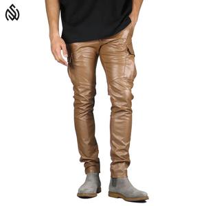 Pantalones de cuero de moda de nuevo diseño 2025 con bolsillo lateral para hombres, pantalones de cuero rectos de bajo precio para hombres - Product Image 4