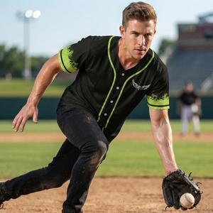 Maillot de baseball noir pour homme avec bordure verte, impression sublimée, évacuation de l'humidité, manches courtes, coupe classique, vêtements de sport pour adulte - Product Image 6
