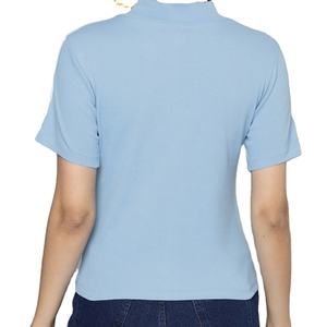 T-shirt pour femme à col côtelé confortable à séchage rapide, à rayures latérales, uni, 2026 - Product Image 4