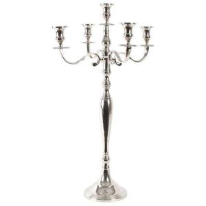 Candélabres en métal en aluminium fait à la main en cristal argenté à cinq lumières décor de mariage élégant avec lanternes et ornements OMKAAR - Product Image 5