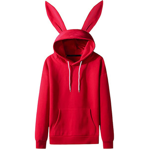Sudadera con Capucha Estilo Orejas de Conejo, Roja, de Algodón, Talla Grande, Personalizada, Estilo Urbano, para Mujer, Último Modelo 2025, Superventas - Product Image 1