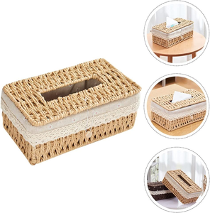 Porte-serviettes en osier rectangulaire naturel fabriqué à la main au Vietnam Boîte à mouchoirs écologique pour intérieurs minimalistes et rustiques - Product Image 6