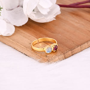 แหวนพลอยทัวร์มาลีนธรรมชาติเงินแท้925มูนสโตนสีเหลืองทองชุบแฮนด์เมดของขวัญคริสต์มาสแหวนผู้หญิง - Product Image 2