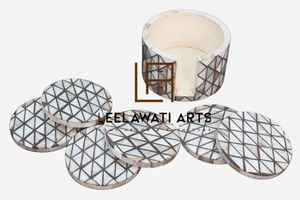 Haute qualité artisanat nacre incrustation caboteur plateau bol cadeau vadrouille coquille incrustation sous-verres avec personnaliser caboteur en pierre - Product Image 2