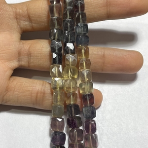 Cuentas en forma de caja facetadas de fluorita natural Cubo de fluorita multicolor, cuentas al por mayor para la fabricación de joyas - Product Image 5