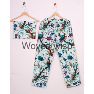 Conjunto de pijama de algodón con estampado de bloques a mano, pijamas térmicos tejidos de verano para comodidad y estilo - Product Image 3