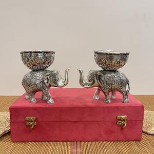 Bol en argent plaqué argent, éléphant, 2 pièces, avec emballage en boîte en velours - Product Image 1