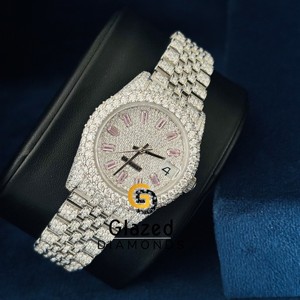 Reloj de pulsera de lujo para mujer VVS Clarity Moissanite Diamond Esfera de acero inoxidable Cristal analógico Fecha Característica Fiesta Estilo Hip Hop - Product Image 2