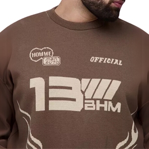 Men's Regular Fit <b>Boxy</b> Moto Knitted <b>Jumper</b> Sweatshirt with Solid Pattern Winter Digital Printing Plain Dyed Crew Neck Outerwear - Product Image 2