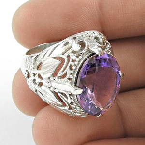 Anillo de compromiso de ajuste de punta de piedra preciosa de corte de amatista Natural, fabricante de joyería hecha a mano de forma redonda para mujer de Plata de Ley 925 - Product Image 2