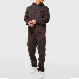 Conjuntos deportivos para correr de algodón 100% para hombre, chándal transpirable de dos piezas con capucha, chándales informales para exteriores, respetuosos con el medio ambiente - Product Image 1