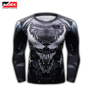 Index <b>Men's</b> Long Sleeve Compression <b>Shirt</b> <b>Black</b> Golden Dragon Print O-Neck <b>Slim</b> <b>Fit</b> Quick Dry Sporty Knitted Polyester - Product Image 2