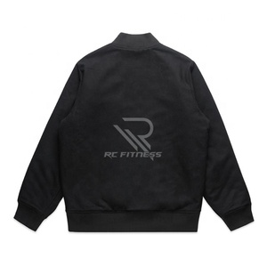 Men's Black Varsity Jacket Fleece <b>Material</b> Turn-down Collar Regular Fit Casual Style Front Logo Heat-Transfer Printing - Product Image 2