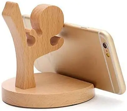 Station de charge rotative en bois unique pour téléphones portables Support de conception animale fini naturel avec base en bois pour téléphone