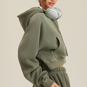 เสื้อฮู้ดสีทึบสำหรับผู้หญิงเสื้อครอปแบบมีฮู้ดสำหรับผู้หญิงวัสดุแบรนด์ราคาไม่แพงเป็นมิตรต่อสิ่งแวดล้อม - Product Image 2