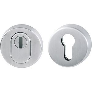 Poignées de porte F69 rondes en acier inoxydable, paire de rosettes E42ZNSB-ZA/42HS, 15 mm d'épaisseur avec cache-cylindre - Product Image 1