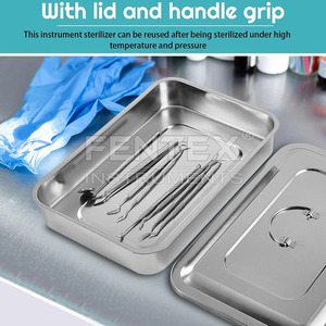 Stainless Steel Dental <b>Instruments</b> <b>Surgical</b> Medical Storage Box <b>Instrument</b> Tray Organizer Holder With Lid & Handle Grip - Product Image 4