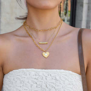 J&<b>D</b> Two-Tone 18K Gold Rhodium Heart Pendant <b>Necklace</b> Handmade Chain Stylish Diamond Geometric Pattern Trendy Vintage for Gift - Product Image 6