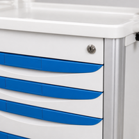Chariot médical d'urgence en alliage d'aluminium ABS, 5 tiroirs, étagère pour défibrillateur, poteau porte-perfusion, planche RCP, durable pour atelier et clinique