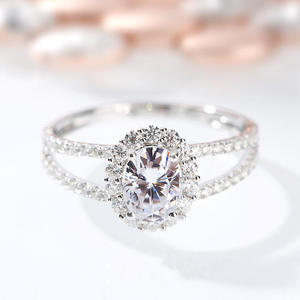 Jeulia <b>Split</b> Shank Halo Oval Cut Sterling Silver Diamond <b>Ring</b> - Product Image 5