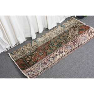 Alfombra clásica de lana marrón y beige hecha a mano, diseño de retazos rectangulares turcos de 1,8x3,9 pies para sala de estar, alfombras de noche con respaldo de látex - Product Image 3