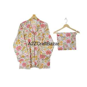 Pyjama pour femmes 100 % coton pur, pyjama indien ample, pyjama de demoiselle d'honneur, ensemble de pyjama en coton imprimé à la main - Product Image 2